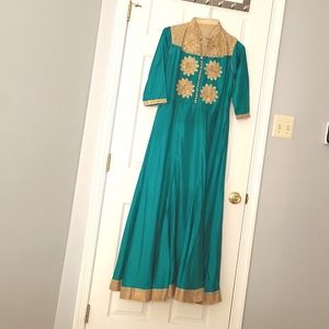 Gorgeous satin silk floor length Indian ethnic wear gown. Bust size 36.